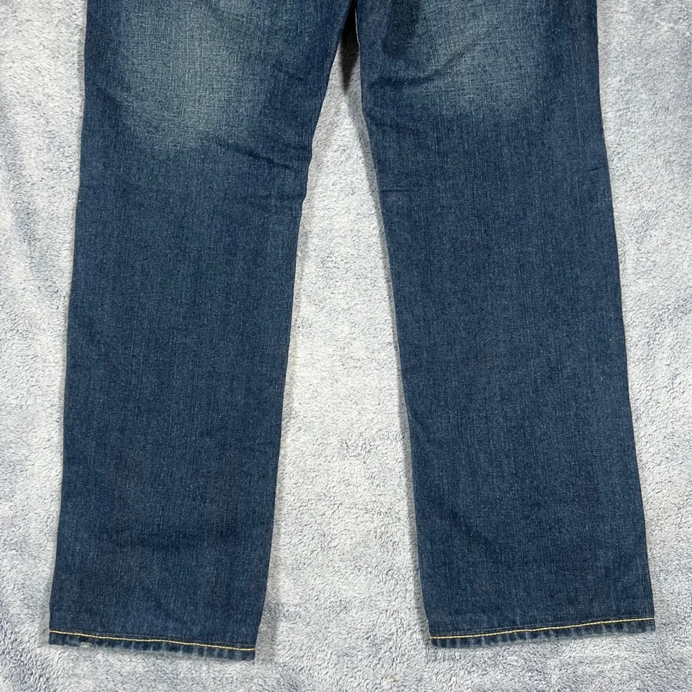 True Religion Billy Super T Dark Wash Straight Leg Jeans Men 34x33 Yellow Stitch